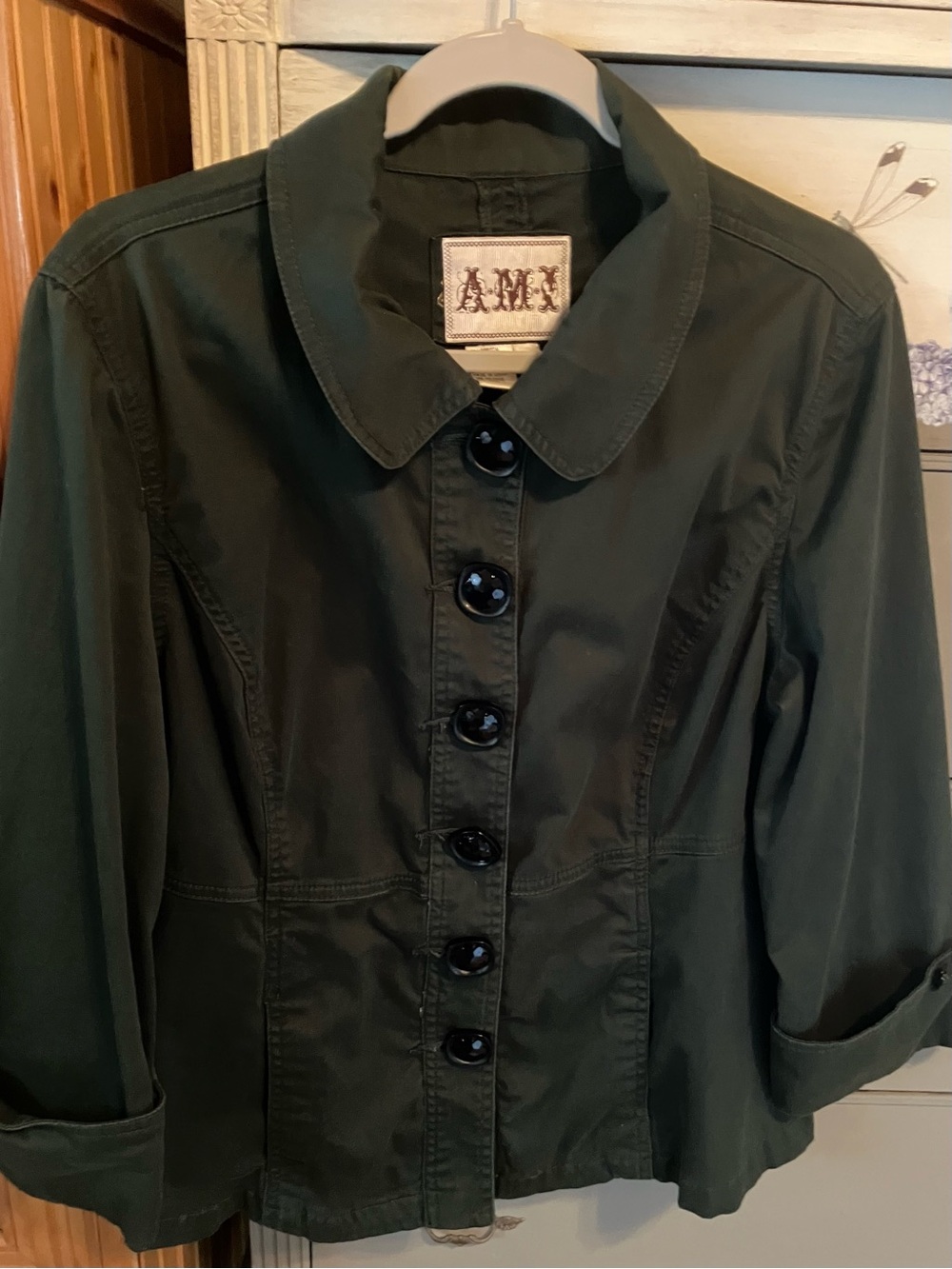 Ami Olive Green Button-Front Blazer Jacket
